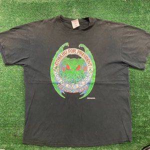 Vintage 90s Cthulhu For President Sun Faded Goth Punk Tee